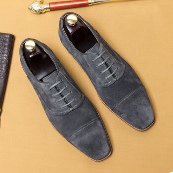 aderocean男士商务休闲皮鞋磨砂反绒正装牛津鞋复古翻毛皮男鞋铁灰色