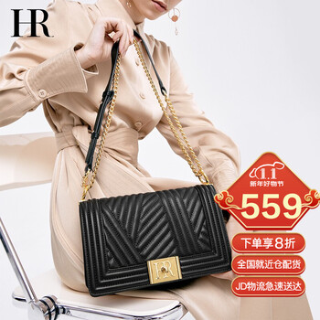 hr赫莲娜包包女包小香风单肩斜挎包女士菱格链条包黑色