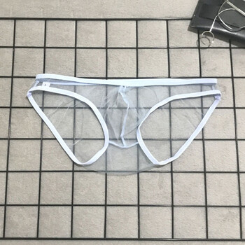 男士内裤 男三角裤 透明性感低腰凹凸大囊袋大码情男内裤网纱 白色