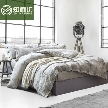 知麻坊（ZHI MA FANG）新款知麻坊100%纯亚麻四件套双人水洗枕套被罩床上用品四季可用 花语 1.5米/1.8米床(被罩200*230CM)