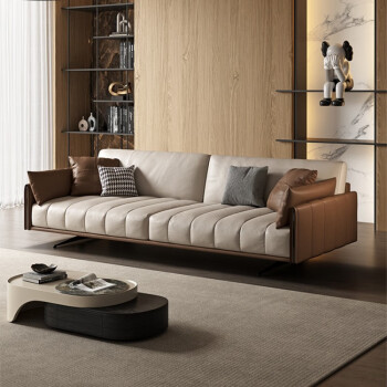 拉斯希尔意式极简悬浮真皮沙发客厅现代轻奢头层牛皮直排钢琴键沙发