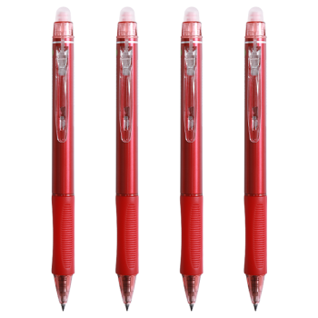 晨光热可擦按动中性笔小学生三年级用可擦笔蓝色黑色红色0.5子弹头水笔按压式可换替芯热敏笔可擦 红色 4支（H3201）
