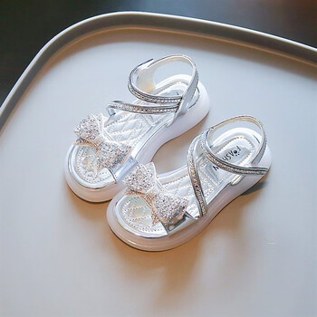 aj女童凉鞋年新款运动夏季公主洛丽塔水晶鞋小女孩儿童软底夏银色26码