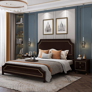 美式床轻奢现代简约实木床1.8米小美风格灰色双人床1.5米主卧床 1.