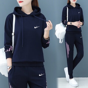 nike耐克韩版大码运动套装女秋季2023年新款时尚休闲跑步服卫衣连 深