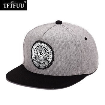 韩版棉质平沿棒球帽男女士个性橡胶圆标眼睛嘻哈鸭舌帽子灰色可调节