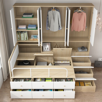 小房间床衣柜组合简约半高柜一体榻榻米小户型多功能单人储物卧室 储