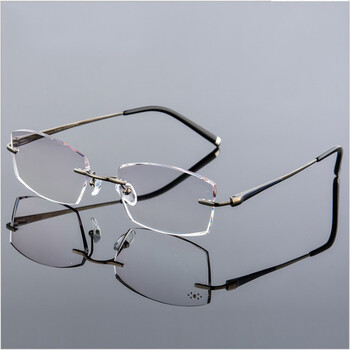 有色近视眼镜男男士钛合金纯钛无框商务变色钻石切边超轻男款方形 1.