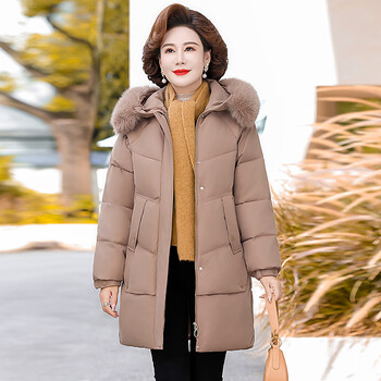 女冬季加绒加厚外套中老年仿羊羔绒棉袄卡其色xl适合体重100斤115斤