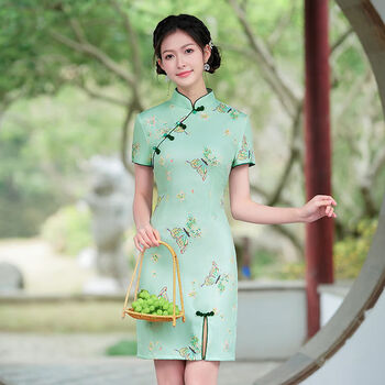 耀缇中高考旗开得胜旗袍女少女改良版连衣裙夏季修身显瘦小个子旗袍裙