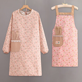 崇朗chonglang厨房围裙长袖罩衣成人女士做饭防脏带袖子外穿可爱棉布