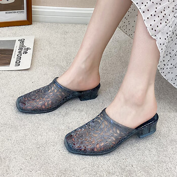 大唐喜乐牛韩版水晶防滑凉拖鞋女夏季包头妈妈外穿中跟防水半拖海边