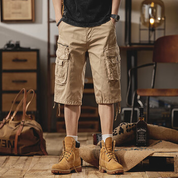 leey工装七分裤男夏季薄款潮牌多口袋休闲中裤宽松复古纯棉7分短裤男