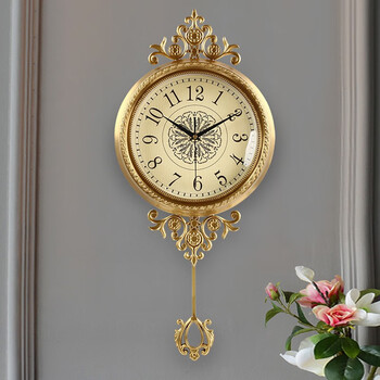 澳颜莱欧式轻奢黄铜钟表挂钟客厅家用现代简约摆钟创意装饰美式挂墙