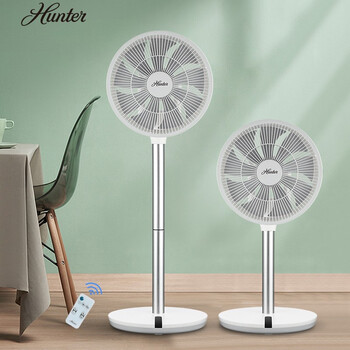 亨特hunter电风扇落地扇家用办公室台立升降可摇头遥控九叶对流风扇ht