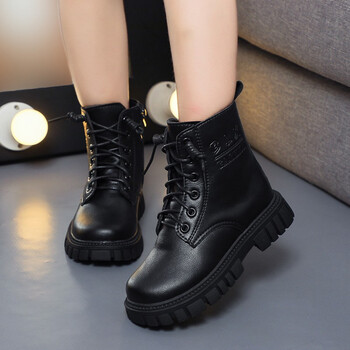 女童靴子秋冬儿童皮鞋女孩短靴韩版儿童女公主靴中大童加绒鞋n81黑色