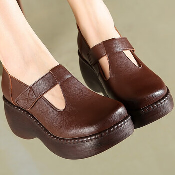 底民族风女士秋款真皮鞋真皮春夏新款民族风英伦复古松糕坡跟单鞋女厚