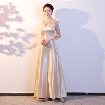 朗诵比赛服装成人大合唱团演出女指挥主持人宴会晚礼服长款气质连衣裙