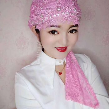 特奇玛(teqima)回族女人的套头纱巾夏季蕾丝纱巾方便款帽子回族盖头女