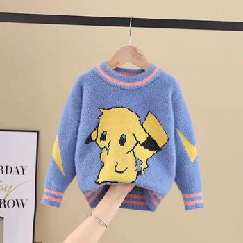 加厚中大童套头线衣儿童针织衫男孩红色毛衣潮yff 蓝色皮卡丘【加厚】