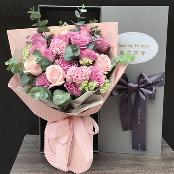 鲜花 同城配送进口玫瑰韩式混搭礼盒花束生日礼物送女友老婆深圳广州