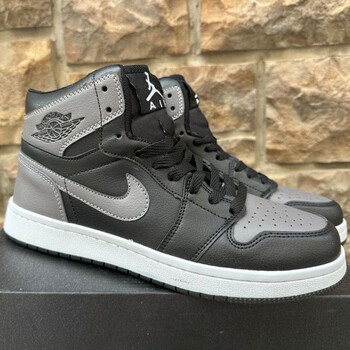 耐克aj黑白熊猫男女鞋秋冬空军一号学生鞋 高帮影子灰【高品质】 送双