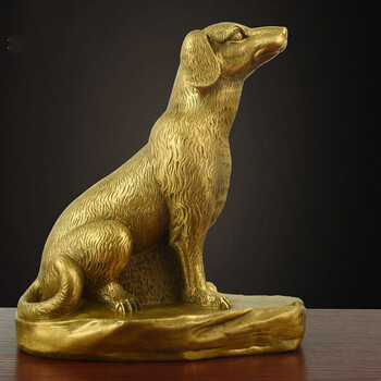中掌柜铜狗摆件黄铜旺财狗守家财十二生肖客厅家居办公室装饰工艺品