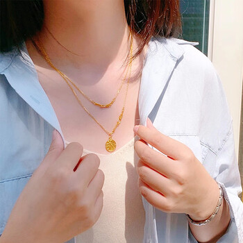 土耳其金项链女双层套链黄金锁骨链细足金999足金金币 金项链长60cm约