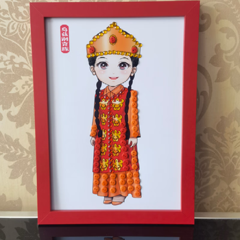 56个民族纽扣画手工3民族团结特色社工小学生手工作业社区宣传画 49乌
