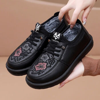 加绒保暖老北京布鞋女鞋中老年妈妈鞋老太太防滑女棉鞋奶奶鞋黑色36