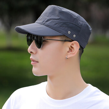 男士平顶帽子户外速干帽防晒遮阳帽薄款透气鸭舌帽男徒步凉帽可调节