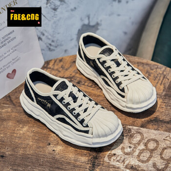 品牌渔夫鞋女网面帆布鞋女夏季复古饼干鞋女透气网纱小黑鞋女黑色35