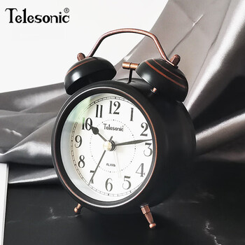 天王星复古闹钟创意金属摆台式时钟卧室打铃床头钟 铜色走时 灯光 365