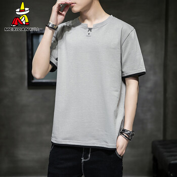 透气轻薄上衣男士休闲圆领体恤男装纯色百搭五分袖夏装衣服b005浅灰xl