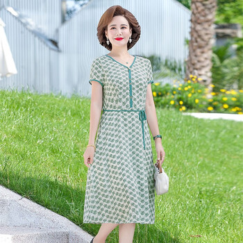 梵侈赫尔轻奢品牌中年妈妈纯棉绸夏装洋气中老年裙子女人时尚阔太太50