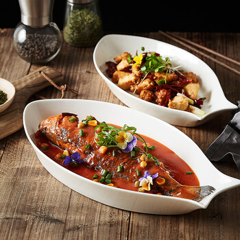 万园琦餐具 创意欧式白色异形不规则陶瓷刺身鱼形状鱼盘子用大 12寸