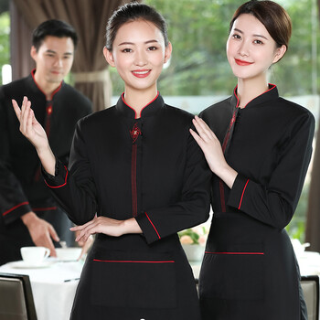 佐萨伦高档酒店前厅服务员工作服长袖火锅店饭店餐饮员工服装中餐厅烧烤快餐服务员工装秋冬季新款定制女黑l 170 图片价格