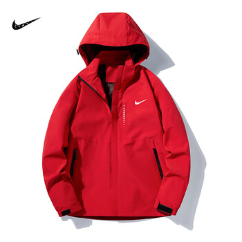 耐克外套男春秋季潮牌纯侣款登山服夹克男士休闲风衣 红色 m