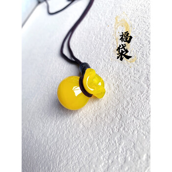 霜魄鸡油黄琉璃葫芦淄博特产博山挂件项链福禄葫芦吊坠纯手工琉璃