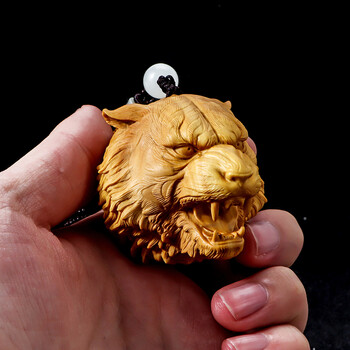倍喜欢手把件木黄杨木雕老虎头手把玩件男士动物随身雕刻工艺文玩礼品