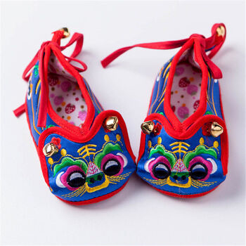 手工婴儿满月百天老虎布鞋子防滑步前单鞋虎头布底鞋蓝色12码新生儿