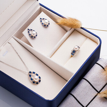 韩生生奥利维拉 淡水珍珠三件套g3  吊坠耳钉戒指 精美礼盒 美礼盒