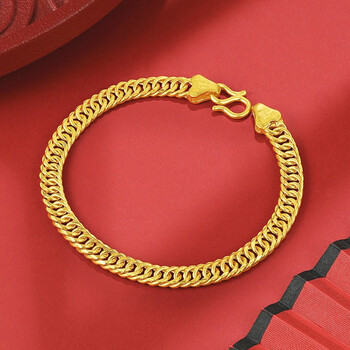 tlxt黄金手链男女足金999马鞭手链时尚霸气实心加粗男士老板链送老公