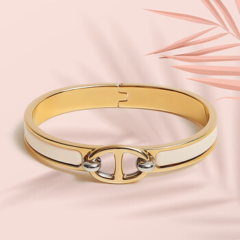 爱马仕(hermes) 女士手镯纯色珐琅窄版经典配饰多颜色可选 奶油色 gm