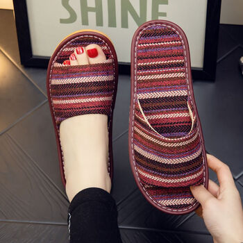 酷乔韵夏天布艺家居拖鞋男女情侣室内居家防滑木地板软底家用棉麻凉