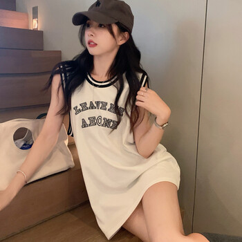 博著巴萨 字母中长款短袖t恤女夏季宽松韩版篮球服无袖背心女夏外穿