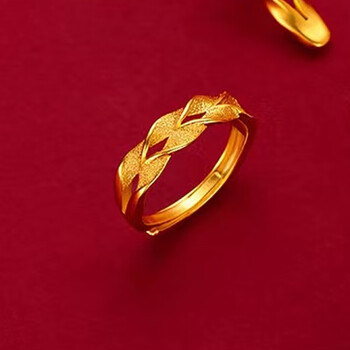 金大福沙金沙金麦穗开口手镯女生夏戒指可调节不掉人节礼物送妈妈