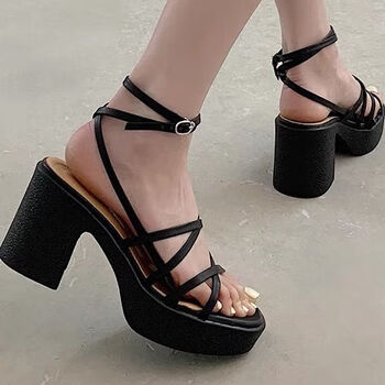 mare高跟凉鞋女2024最新款夏细带防水台露趾交叉绑带韩系罗马鞋子女鞋