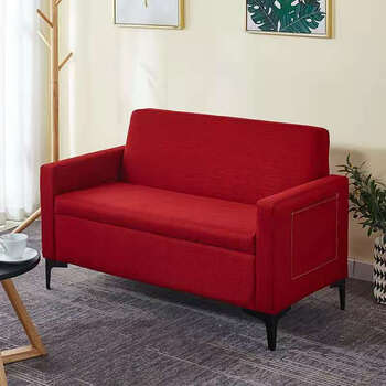 北欧布艺沙发现代简约多功能懒人网红小户型可收纳双人储物沙发枣红色