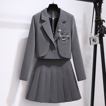 百搭百搭套装裙子女2022年早春季新款时尚洋气西装jk制服两件套灰色s